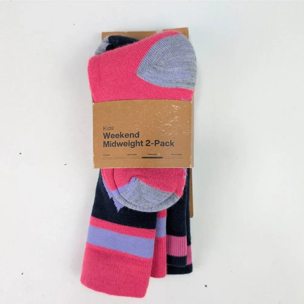 Burton Kids S/M Weekend Midweight 2-Pack Ski Socks - Pink/Navy